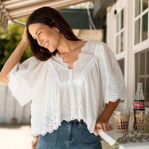 Carly Jean Los Angeles Gwen Embroidered Cotton Blouse